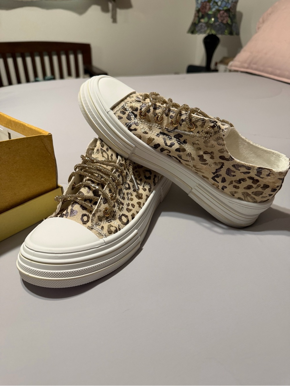 Very G Leopard Print Platform Canvas Sneakers - Beige